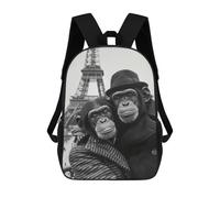 sinyumoney Chimpanzee Couple Paris Backpacks Kids School Backpack School Bag 3D Printed Fashion School Bags for Boys Elementary And Middle School Students 17inch
