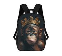 sinyumoney Chimpanzee Cute King Kids School Backpack School Bag 3D Printed School Bag for Boys Elementary And Middle School Students 17inch