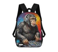 sinyumoney Chimpanzee DJ Painting Children's School Backpack 3D Printed for Kids Travel Rucksacks Book Bags for Boys Elementary School Students 17inch