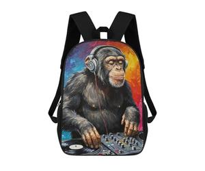 sinyumoney Chimpanzee DJ Painting Children's School Backpack 3D Printed for Kids Travel Rucksacks Book Bags for Boys Elementary School Students 17inch