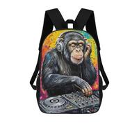 sinyumoney Chimpanzee DJ with Headphones Backpacks 3D Printed Kids School Backpack School Bag Fashion Rucksacks for Boys Elementary And Middle School Students 17inch