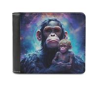 sinyumoney Chimpanzee Family in Space 3D Print PU Leather Men's Wallet Multiple Slots Leather RFID Stylish Durable Wallets Craftsmanship Gifts 11.7cm*9.5cm