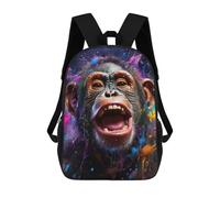 sinyumoney Chimpanzee in Colorful Paint Splash 3D Printed School Bag Children's School Backpack Schoolbags Travel Backpacks Casual Fashion Bag for Kids School Students 17inch