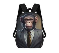 sinyumoney Chimpanzee in Formal Attire Children's Backpack, 3D Printed School Backpack, Backpack for Boys Girls, Adjustable School Bag for Primary School 17inch