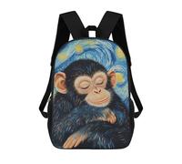 sinyumoney Chimpanzee in Starry Night Children's Backpack, 3D Printed School Backpack, Backpack for Boys Girls, Adjustable School Bag for Primary School 17inch