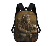 sinyumoney Chimpanzee Irish Pub Kids' Book Bag 3D Printing School Bag Boys And Girls Cool Knapsack Casual Back Bag for School Students 17inch