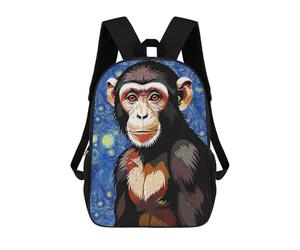 sinyumoney Chimpanzee Portrait in Starry Night Style School Bags Daypacks Business Backpack Water Resistant Bookbag for School/Work/Travel 17inch