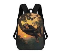 sinyumoney Chimpanzee Sunset Slumber 17inch School Bag 3D Printed Children's School Backpack Casual Fashion Travel Backpacks for Kids School Students