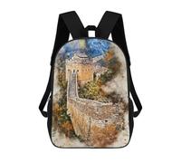 sinyumoney China Wall in Watercolor Kids Backpack,School Backpack Kids School Bag 3D Printed Cartoon Large Capacity Backpack for Kids Boys And Girls 17inch