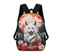 sinyumoney Chinese Kitsune Art Children's Backpacks School Backpack 3D Printed Backpack for Kids Travel Rucksacks Book Bags Kids School Bag 17inch
