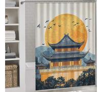 sinyumoney Chinese Temple Sunset Anti-Mould Proof Resistant Quick Drying Proof Resistant Hilarious Bath Curtain for Stalls Bathtubs 64.17x70.87Inch（163x180cm）