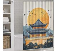 sinyumoney Chinese Temple Sunset Anti-Mould Proof Resistant Quick Drying Proof Resistant Shower Curtains Set with 12 Hooks for Kids Women Men 56.30x70.87Inch（143x180cm）