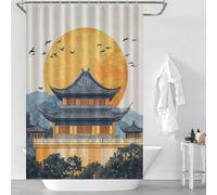 sinyumoney Chinese Temple Sunset Shower Curtain Anti Mould Quick Drying Proof Resistant Shower Curtain for Bathroom for Home Bathroom Toile Hotel Decor 46.85x70.87Inch（119x180cm）