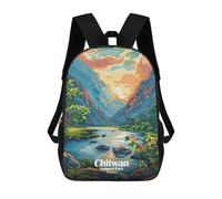 sinyumoney Chitwan National Park, Nepal Illustration Backpacks Kids School Backpack School Bag 3D Printed School Bag for Boys Elementary And Middle School Students 17inch