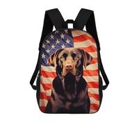 sinyumoney Chocolate Labrador And American Flag Children's Backpacks Kids Fun School Bag Boys Backpack Travel Bag Student Schoolbag Book Stationery Bag Chool Bags 17inch