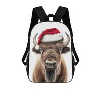 sinyumoney Christmas Bison with Santa Hat Children's Backpacks School 3D Printed Bag Bookbag for Kids Travel Rucksacks Boy Girl Book Bags Kids School Bag 17inch