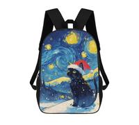sinyumoney Christmas Black Cat Santa Hat Backpacks Kids School Backpack School Bag 3D Printed School Bag for Boys Elementary And Middle School Students 17inch