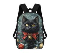 sinyumoney Christmas Black Cat with Bell 3D Printed School Bag Children's School Backpack Schoolbags Travel Backpacks Casual Fashion Bag for Kids School Students 17inch