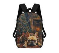 sinyumoney Christmas Bulldog by Fireplace Painting Holiday Dog Wall Art Backpack School Bag Secondary Causal Travel High School Bags for School/Work/Travel 17inch
