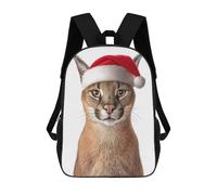 sinyumoney Christmas Caracal Cat with Santa Hat 3D Printed Children's School Backpack for Kids High Capacity Travel Rucksacks Book Bags Kids School Bag Back Pack 17inch