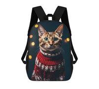 sinyumoney Christmas Cat Children's Backpack, 3D Printed School Backpack, Backpack for Boys Girls, Adjustable School Bag for Primary School 17inch