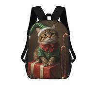 sinyumoney Christmas Cat Elf Costume Backpack Schoolbags for Boys Girls Casual Sport Daypack Elementary Primary Large Capacity Bookbags 17inch