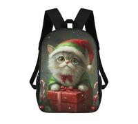 sinyumoney Christmas Cat Gift Box Backpacks Kids 17inch School Backpack School Bag 3D Printed School Bag for Boys Elementary And Middle School Students