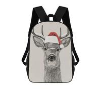 sinyumoney Christmas Deer Portrait with Santa Hat Backpacks 3D Printed Kids School Backpack Outdoor Casual Daypack Fashion Casual Children Backpacks Cute Travel Bags 17inch