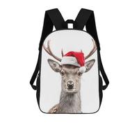 sinyumoney Christmas Deer with Santa Hat Portrait Kids School Backpack School Bag 3D Printed School Bag for Boys Elementary And Middle School Students 17inch