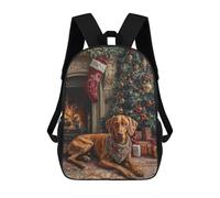 sinyumoney Christmas Dog by Fireplace Painting Vizsla Dog with Stocking Children's Backpack, 3D Printed School Backpack, Backpack for Boys Girls, Adjustable School Bag for Primary School 17inch