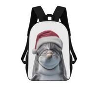 sinyumoney Christmas Dolphin Wearing A Santa Hat Rucksacks 3D Printed Children Backpacks Fashion Casual Daypack Cute Travel Bags Outdoor Casual Daypack for Boy And Girl 17inch