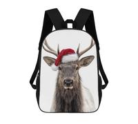 sinyumoney Christmas Elk with Santa Hat Portrait Children's Backpack, 3D Printed School Backpack, Backpack for Boys Girls, Adjustable School Bag for Primary School 17inch