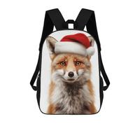 sinyumoney Christmas Fox Wearing A Santa Hat 3D Printed Children's School Backpack for Kids High Capacity Travel Rucksacks Book Bags Kids School Bag Back Pack 17inch