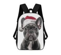 sinyumoney Christmas French Bulldog with Santa Hat Rucksacks 3D Printed Children 17inch Backpacks Fashion Casual Daypack Travel Bags Outdoor Casual Daypack for Boy And Girl