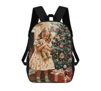 sinyumoney Christmas Girl with Teddy Bear Children's School Backpack 3D Printed for Kids Travel Rucksacks Book Bags Kids School Bag 17inch