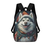 sinyumoney Christmas Husky Dog Art Print Children's Backpacks 17inch School Backpack 3D Printed Bag Bookbag for Kids Travel Rucksacks Boy Girl Book Bags Kids School Bag