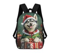 sinyumoney Christmas Husky with Presents Children's Backpacks 17inch School Backpack 3D Printed Bag Bookbag for Kids Travel Rucksacks Boy Girl Book Bags Kids School Bag