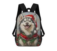 sinyumoney Christmas Husky with Santa Hat School Backpack Lightweight Airport College Students Back Pack for Boys/Girls/Teenagers 17inch