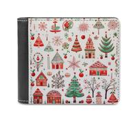 sinyumoney Christmas Illustration Collage 3D Print PU Leather Wallet Slots ID Window RFID Blocking Stylish Slots Note Section Purse Youth Guys 11.7cm*9.5cm