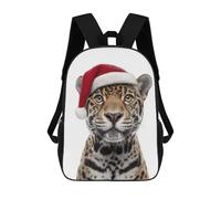sinyumoney Christmas Jaguar Wearing Santa Hat Kids School Backpack School Bag 3D Printed School Bag for Boys Elementary And Middle School Students 17inch