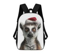 sinyumoney Christmas Lemur with Santa Hat Children's Backpacks School Backpack 3D Printed Backpack for Kids Travel Rucksacks Book Bags Kids School Bag 17inch
