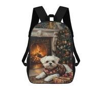sinyumoney Christmas Maltese Dog by Fireplace School Bag Backpack Teen Schoolbag 3D Printing Adjustable Schoolbag Fashion Pocket Bag for Kids Boys Girls Students And Teenagers Fans 17inch