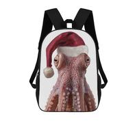 sinyumoney Christmas Octopus with Santa Hat Portrait 3D Printed Children's School Backpack for Kids High Capacity Travel Rucksacks Book Bags Kids School Bag Back Pack 17inch