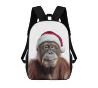 sinyumoney Christmas Orangutan Wearing Santa Hat 3D Printed Children's School Backpack for Kids High Capacity Travel Rucksacks Book Bags Kids School Bag Back Pack 17inch