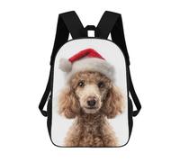 sinyumoney Christmas Poodle Dog with Santa Hat School Bags Large Lightweight Casual Backpack- Perfect for Travel, Work And Daily Use 17inch
