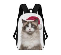 sinyumoney Christmas Ragdoll Cat with Santa Hat Children's Backpacks School Backpack 3D Printed Backpack for Kids Travel Rucksacks Book Bags Kids School Bag 17inch