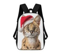sinyumoney Christmas Serval Cat with Santa Hat Backpack School Bag Rucksack Casual Daypacks School Work Travel Bag for Men, Women & Teenage Boys 17inch