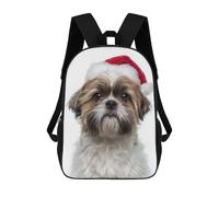 sinyumoney Christmas Shih Tzu Dog with Santa Hat Portrait Children's Backpack, 3D Printed School Backpack, Backpack for Boys Girls, Adjustable School Bag for Primary School 17inch