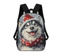 sinyumoney Christmas Siberian Husky Art Print-1 School Backpack 3D Printed Children's 17inch Backpacks Bag Bookbag for Kids Boy Girl Book Bags Kids School Bag Travel Rucksacks