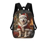 sinyumoney Christmas Siberian Husky Portrait Children's Backpacks School Backpack 3D Printed for Kids Travel Rucksacks Book Bags Kids 17inch School Bag